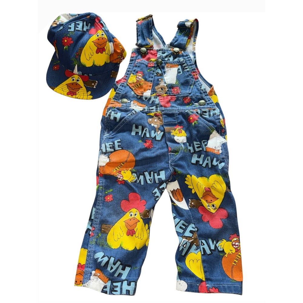 Vintage Hee Haw Liberty Denim Jean Overalls Bib Toddler Size 4 Matching Hat
